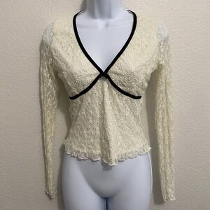 Women's Sheer Floral Lace Y2K Babydoll Top S Fairy Coquette Romantic Feminine